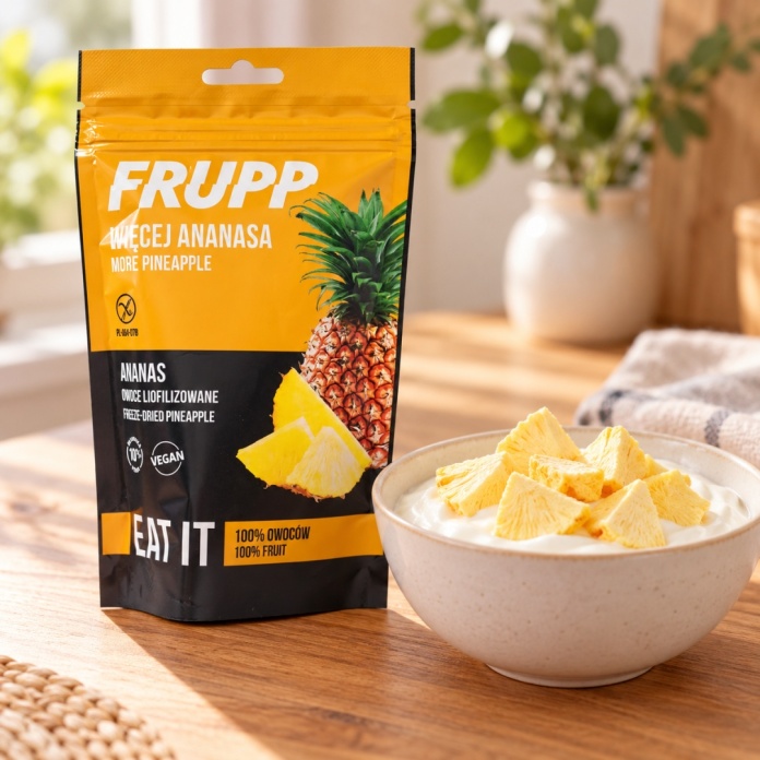 Ananas liofilizowany FRUPP podany z jogurtem